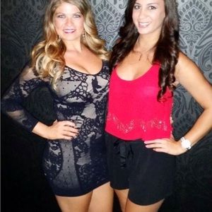 Bebe 3/4 sleeve black lace mini dress